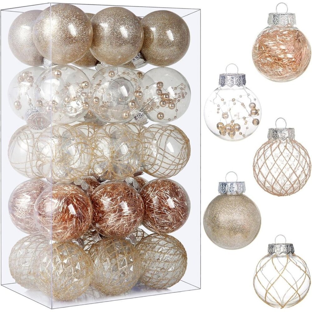 Clear Plastic Christmas Ball Ornaments 30ct 2.36 Inch Champagne Tree Decoration